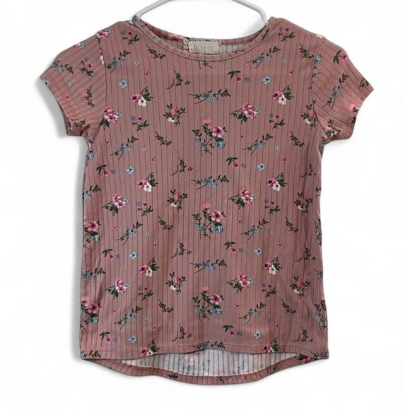 btween Other - Btween Floral Pink Short Sleeve Ribbed Girls Shirt, Size 10